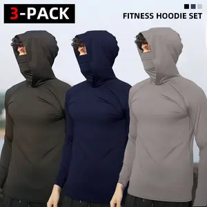 3 Pack Men's Hooded Long-sleeved Sweatshirt, Cycling Fitness Sports Fashion Hoodies, Quick-drying Breathable Hoodies, Four seasons Menswear Outdoorfun Athletic, Hoodies Men Activewear fall outfits