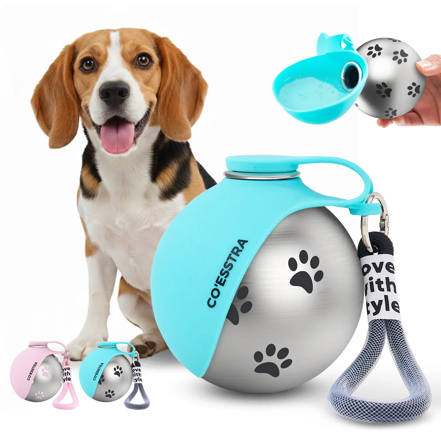 Stainless Steel Pet Water Bottle with Drinking Basin - 285ml Leak-Proof Mess-Free Travel Bottle for Dogs, Perfect for Walks & Road Trips, Mess-Free Water Bottles