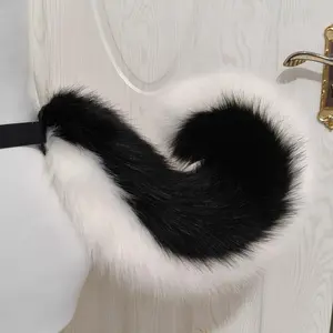 Faux Fur Wolf Fox Tail Dog Shiba Inu Tail with Black Belt Fursuit Plush Furry Costume Accessories for Halloween Party Cosplay