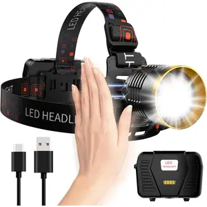 Rechargeable Headlamp LED, 1000 Lumens Super Bright Headlamp with Motion Sensor & Dual Light, 9000mAh   Light Zoomable 90? for Hiking, Camping, Cycling, Repair