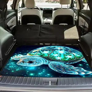 A Multicolored Sea Turtle Print Polyester Trunk Mat for Cars - Soft, Durable, Non-Slip, Machine Washable Cargo Mat for Suvs And Cars, Easy to Clean Interior Mat, car interior accessory, Stylish Iridescent Design to Keep The Interior Tidy And Clean.