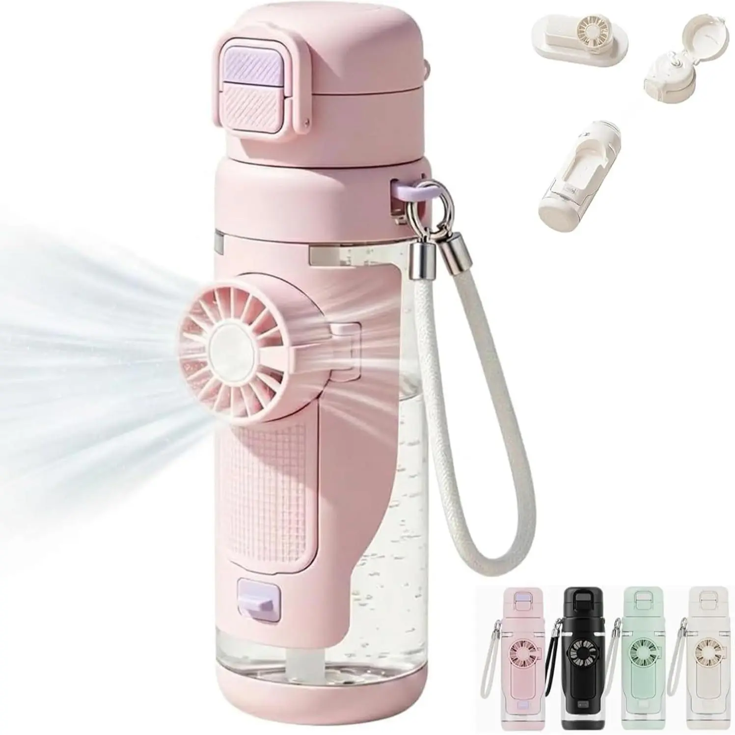 Rechargeable Portable Cooling Fan Water Bottle - 690ml/23oz Leakproof Reusable Bottle, Travel Bottled Drinkware, 3-Speed Adjustable Tumbler with Lid for Summer Outdoor, Gym Use