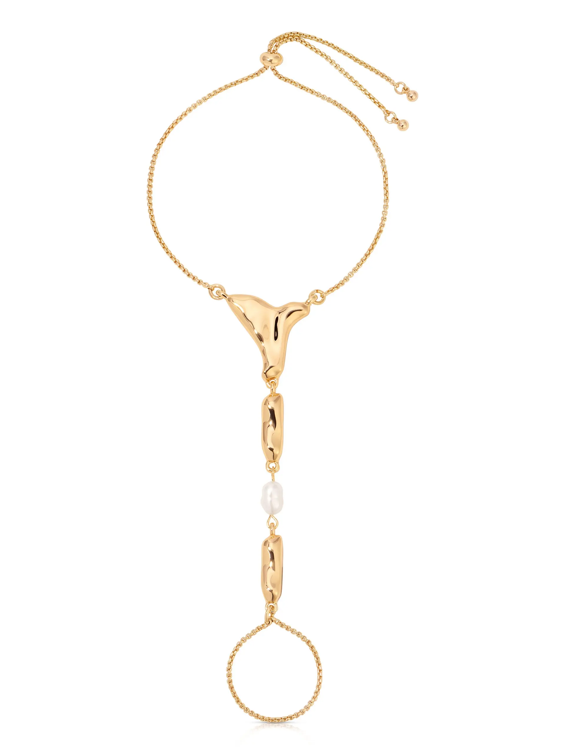 Liquid Metal Hand Chain with Decorative Elements and Beads