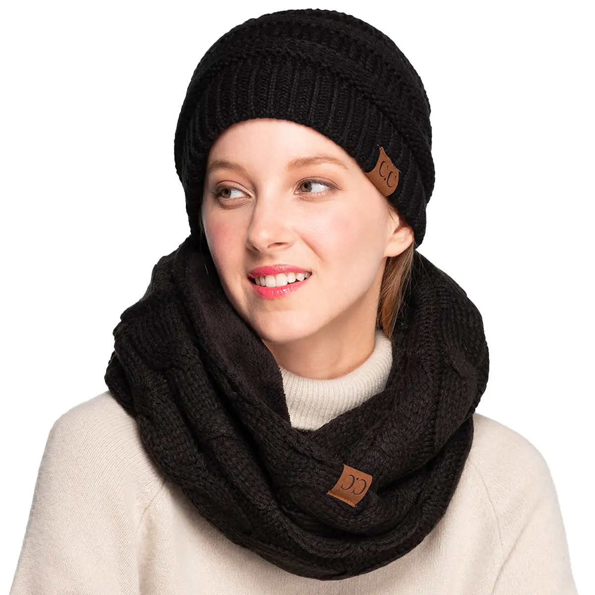 C.C Ultra-Cozy Cable Knit Infinity Scarf with Soft Fuzzy Lining - Unisex Accessory for Effortless Warmth and Style in Grey's Anatomy Head