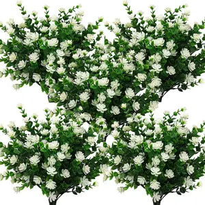 10-Pack White-Eucalyptus Artificial Plant Set, UV-Resistant Faux Plastic Shrubs, Decorative Fake Flowers for Indoor-Outdoor Home Decor