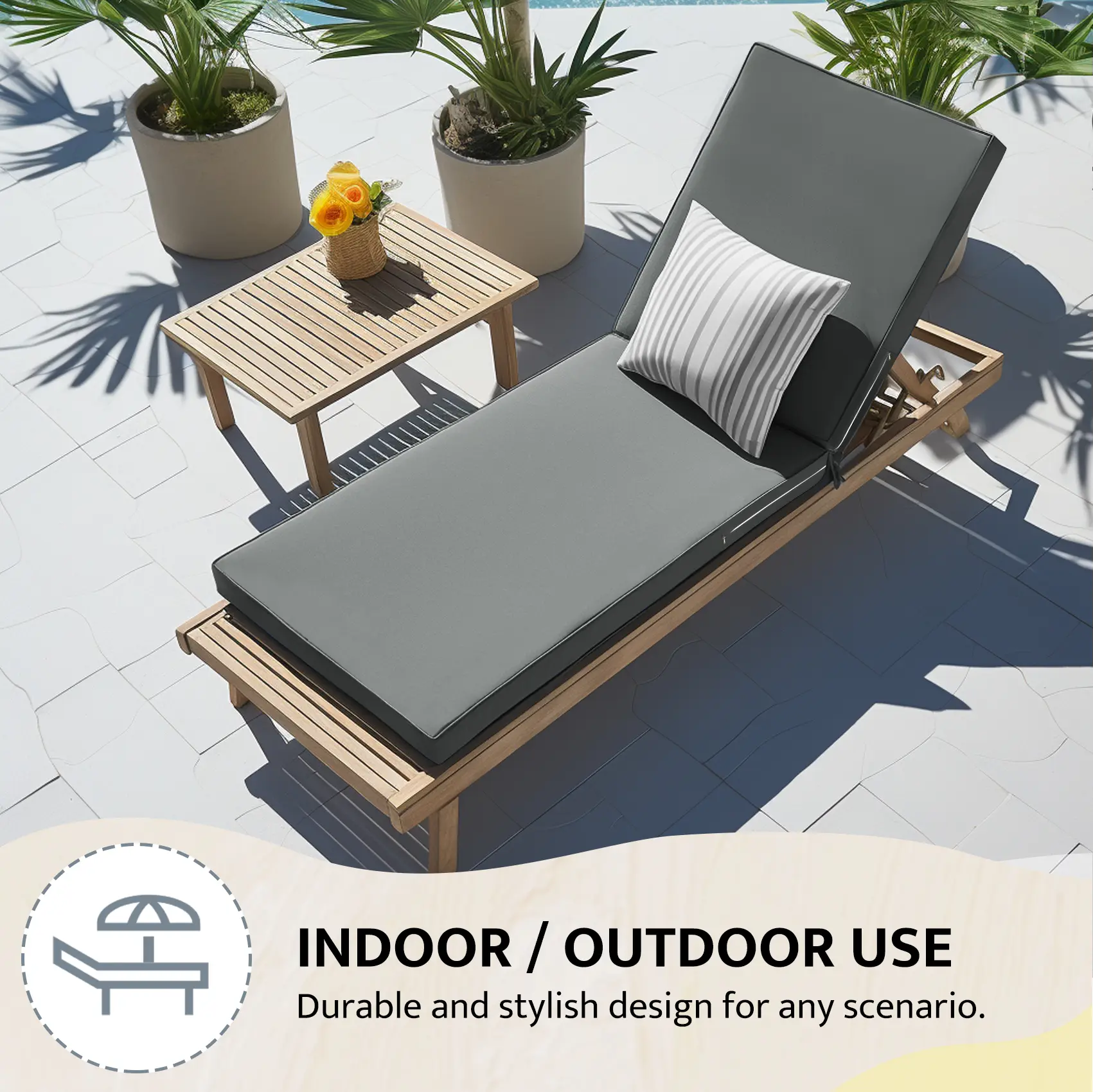 72"x21"x3" Rectangular Premium Armless Modern Outdoor Patio Chaise Lounge Pad - Single Seat Outdoor Cushion for Large Cushioned Sunloungers, Waterproof Polyester, High-Density Foam, Removable Washable Cover, Pre-Assembled, Outdoor Cushions