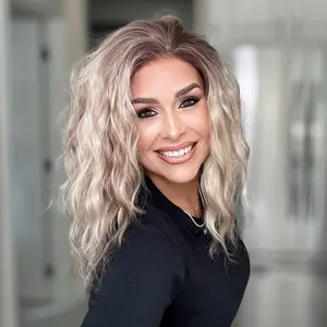 AISOM Chloe-Cool Blonde Short Water Wave 12 Inch 13x4 Free Part Synthetic Lace Front Wig for Women Natural Looking Low Density 120% Daily Use Heat Friendly
