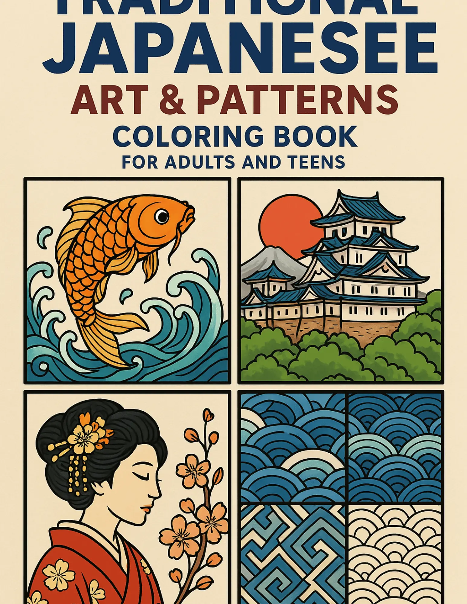 Traditional Japanese Art and pattern Adult Coloring Book Sheets For Adults and Teens