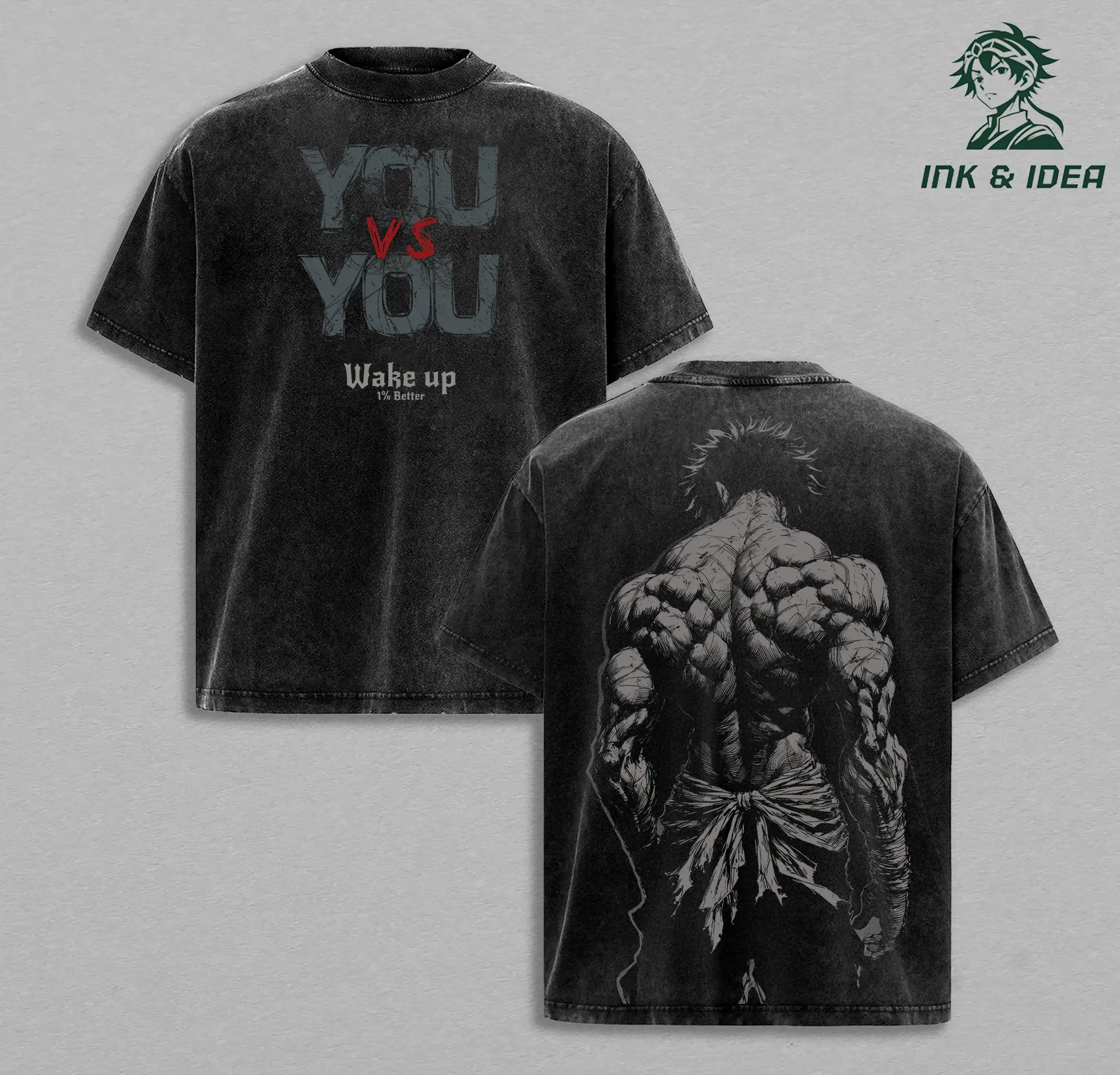 Baki Hanma Vintage Washed T-Shirt, Anime Gym Pump Cover Oversized Tee, Baki Manga Streetwear Graphic Shirt, Heavy Cotton Fitness Apparel