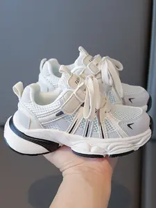 2026 Spring Kids Dad Shoes, Breathable Mesh Sporty Sneakers, Athletic Shoes, Low Top Shoes, Anti-Slip Soft Sole, Patchwork Design, All Seasons, Medium Width