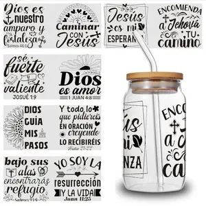 5 Sheets God Is Jesus My Entrust Jehovah Strong Brave God Love God Guide Prayer Growing Under Wings I Am Not Resurrection Life UV DTF Stickers Glass DTF Transfer Stickers Mug Decoration Gift UV DTF Stickers Waterproof Rub on Transfers Waterproof side  eye