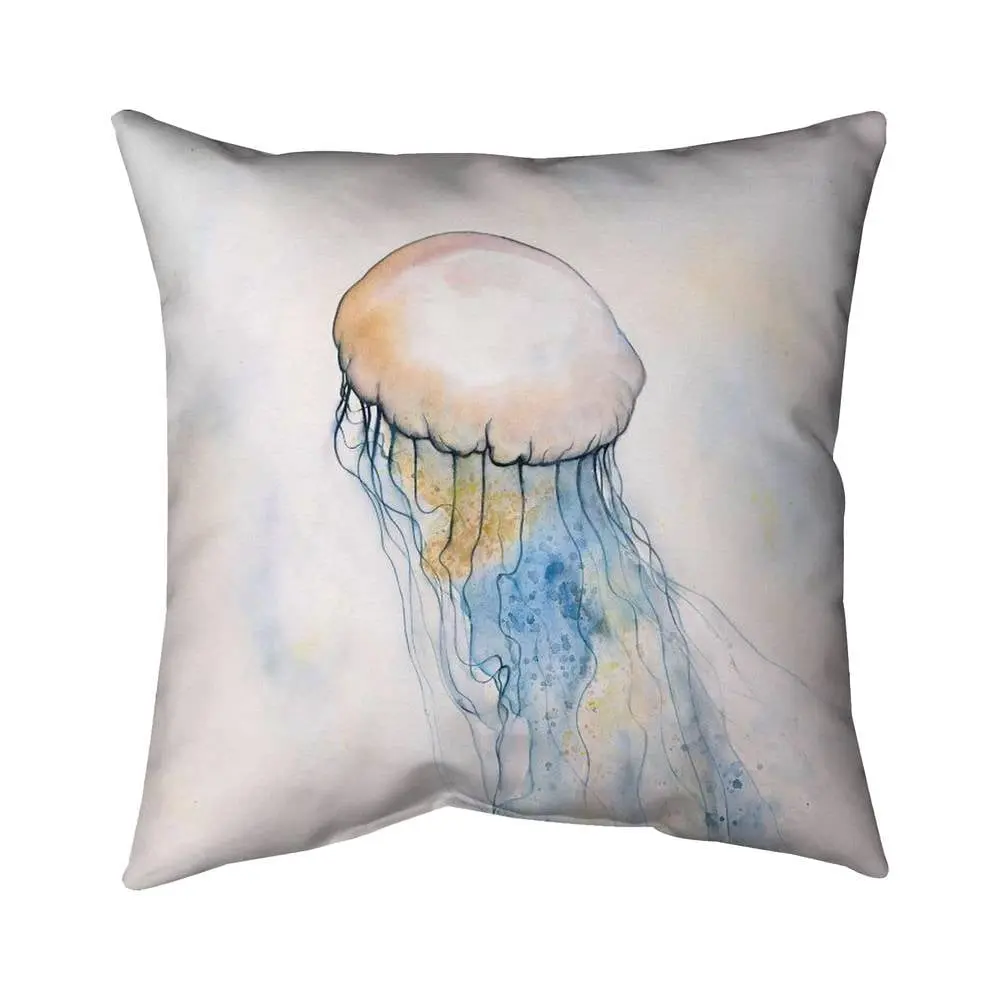 212 MAIN 16x16 in. Marine Blue Watercolor Jellyfish Pillow - Standard Size, Vibrant Print Textile Bedding Linen, Marine Theme Bedroom Home Decor Accessory