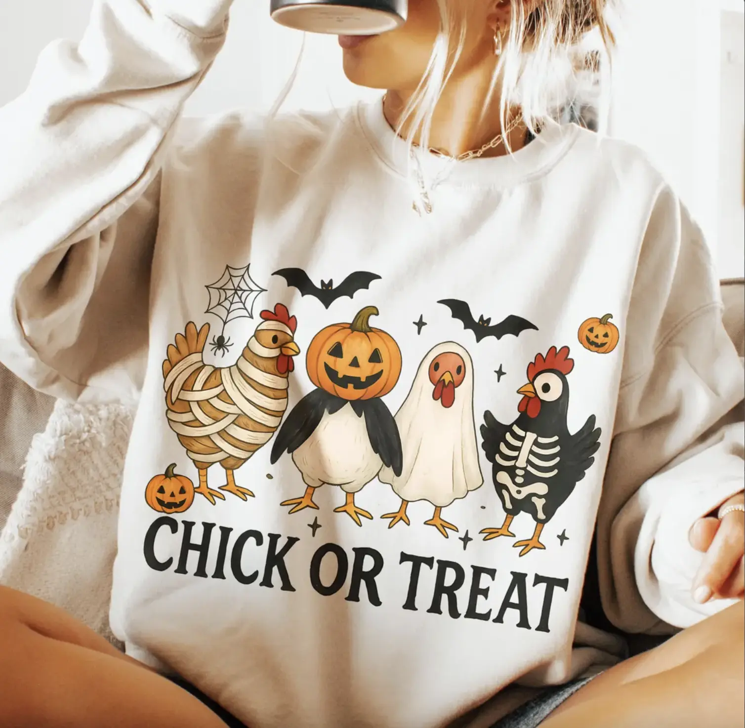 Chick Or Treat Sweatshirt, Spooky Chicken Halloween Shirt, Halloween Shirt, Halloween Chicken Shirt, Spooky Goose Hoodie, Halloween Gift For Her Him