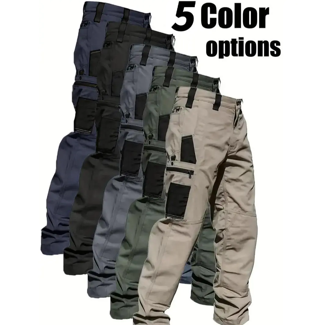 HOMUG Men's Single-Color Waterproof Tactical Workwear, Various Color Tactical Pants, Equipped with Zippers and Pockets, Sturdy Long Pants Suitable for Year-Round Wearing, Portable Pants for Outdoor Training. Please Refer to the Size Chart.