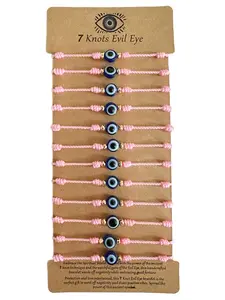 Evil Eye Protection Bracelet Set, 12 Pack Adjustable Red 7 Knot Lucky String Amulets, Stackable Bracelets, Black and Pink Friendship Couple's bracelet, Valentine's Day Gift for Women Men