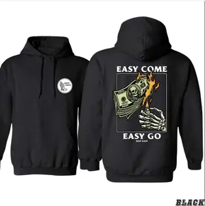 Rest Easy Hoodie - Easy Come Easy Go Skeleton Design Black Casual Wear Comfortable Shirt for Men & Gift for Women Printed Unisex Soft and Warm Classic Fit High, Crewneck Shortsleeve, Top Menswear