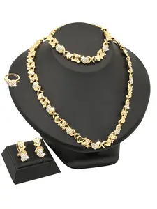 Rhinestone Decor Hearts Pendant Necklace & Dangle Earring & Ring & Bracelet, New Jewelry for Wedding Banquet, Trendy All-match & Exquisite Jewelry for Birthday Gift, Earrings Set, Matching Jewelry Set, Jewellery Gift Set