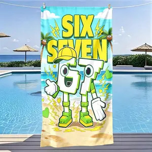 Cartoon Number 67 Fun Theme Beach Towel, Quick Dry Super Soft Polyester Fiber, Multi-Purpose Swim Travel Essential, Large Size Gift, Quick Drying Towel, Multifunctional Towel