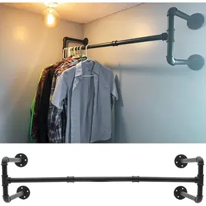 Industrial Pipe Clothing Rack,Wall-Mounted Clothes Rack,Clothes Rack,39Inch Industrial Pipe Garment Rack,Space-Saving Hanging Clothes Rack,Heavy Duty Detachable Garment Bar,Hanging Rod for Closet