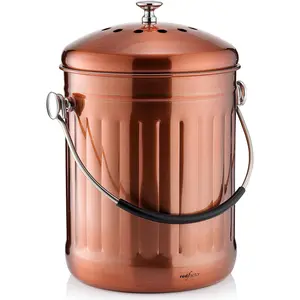 Premium Compost Bin for Kitchen Countertop - Stainless Steel Food Waste Bucket with Innovative Dual Filter Technology - Includes Spare Filters (Matt Copper, 1.3 Gallon)