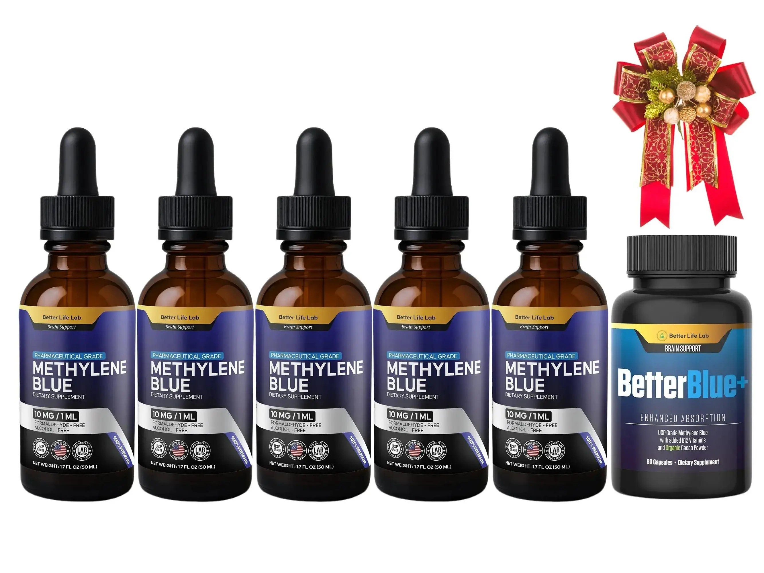 Methylene Blue Holiday Bundle – 5 Tinctures + FREE Capsules Gift | Brain, Energy & Mitochondrial Support | Better Life Lab