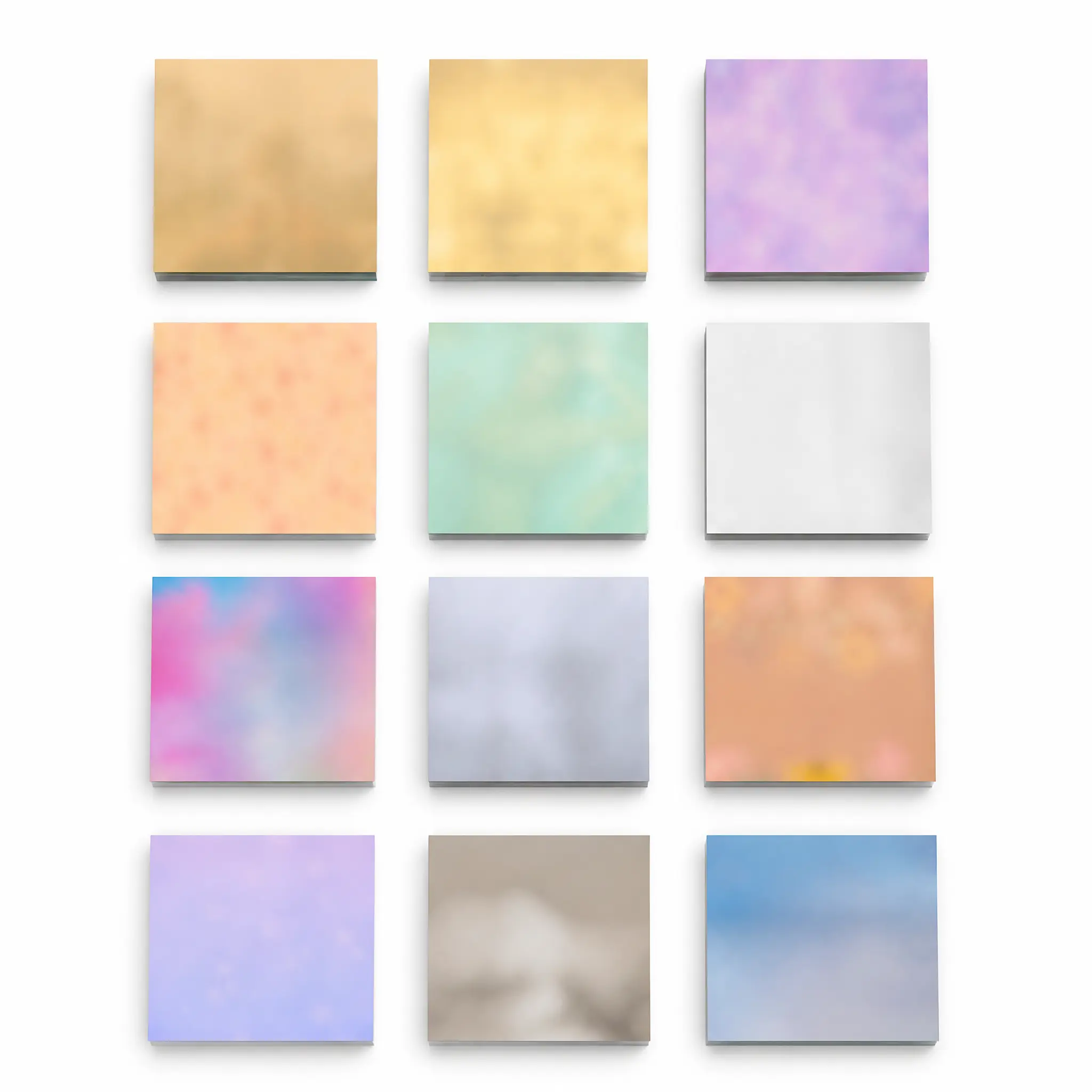 12 Pack Aesthetic Sticky Notes Set | 50 Sheets Each Pad | Pastel Gradient Memo Pads | Dreamy Cloud Texture Self-Stick Notes for Journaling, Planner, Office & School | 600 Sheets Total