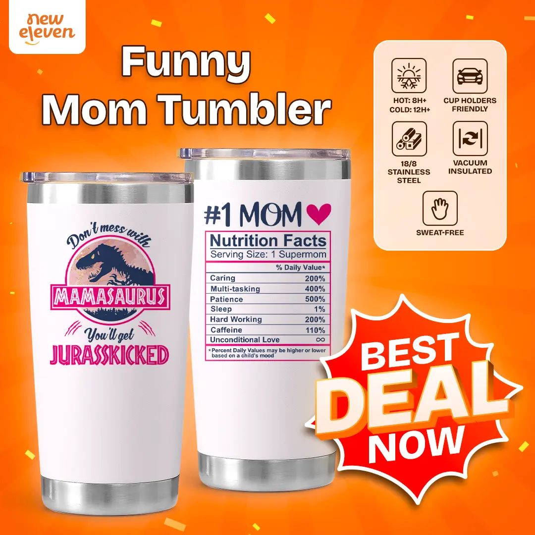 NewEleven Funny Mom Tumbler, 20oz Vacuum Insulated Stainless Steel Travel Cup, Christmas Gift for Mom from Daughter or Son