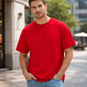 Men’s 100% Cotton T-Shirt  Soft Short Sleeve Crew Neck Solid Red Basic Tee