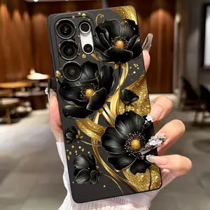 Gold Floral Silk Pattern Anti-Drop Tpu Phone Case for Apple iPhone & Samsung Models, Unisex Holiday Gift