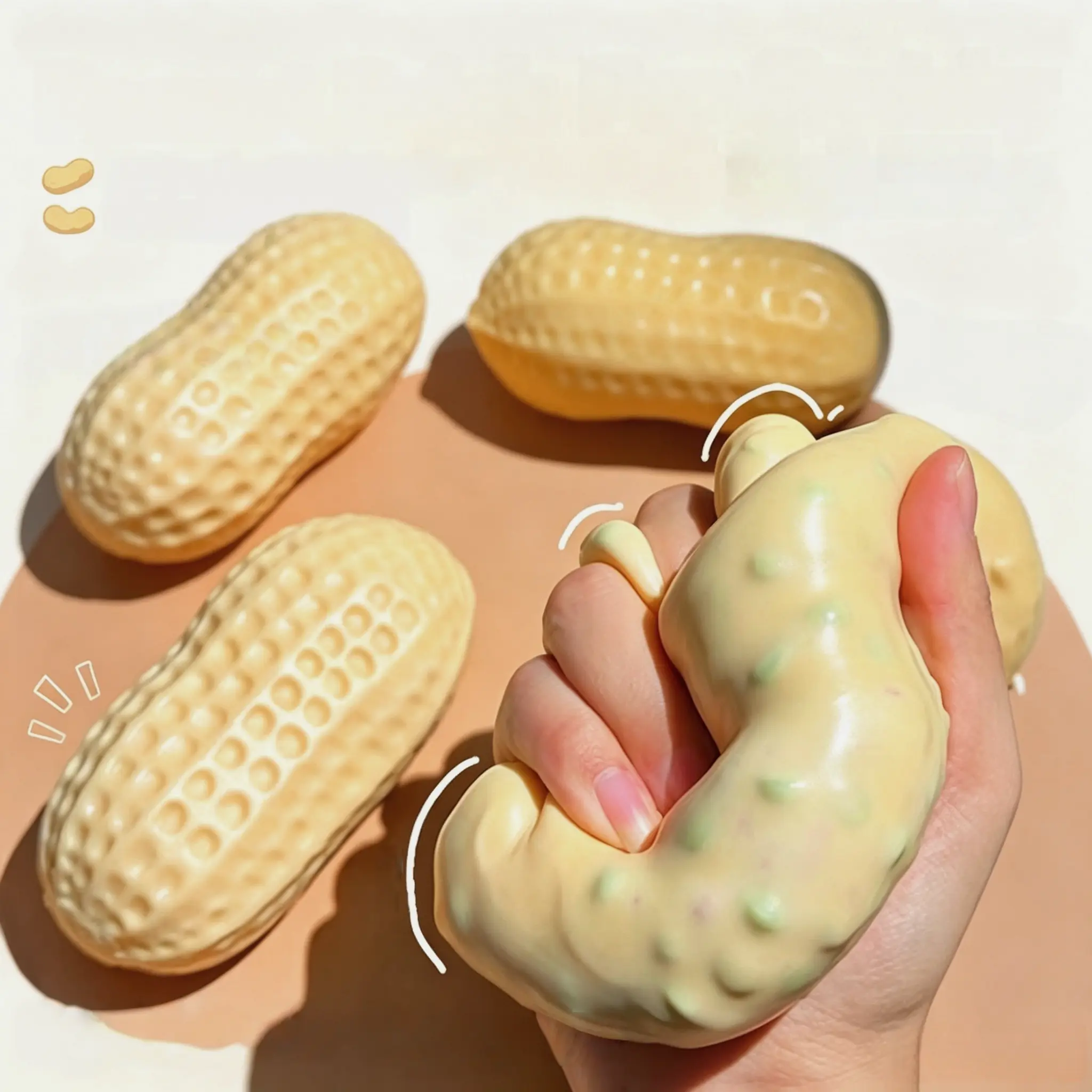 [Nut Crunch Buddy] ASMR Peanut Squishy Toy 11*6cm Stress Relief Soft Squeeze Fidget TPR Anxiety Relief Hand Grip Decompression Ball