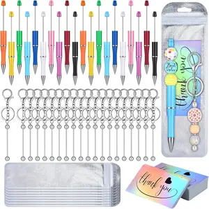 80Pcs Beadable Pen and Keychain Making Kit with Beadable Pens, Keychain Bars, Resealable Bags and Thank You Cards, DIY Craft Kit for Wedding Favors, Mother's Day Gifts, Teacher Gifts, Office Supplies