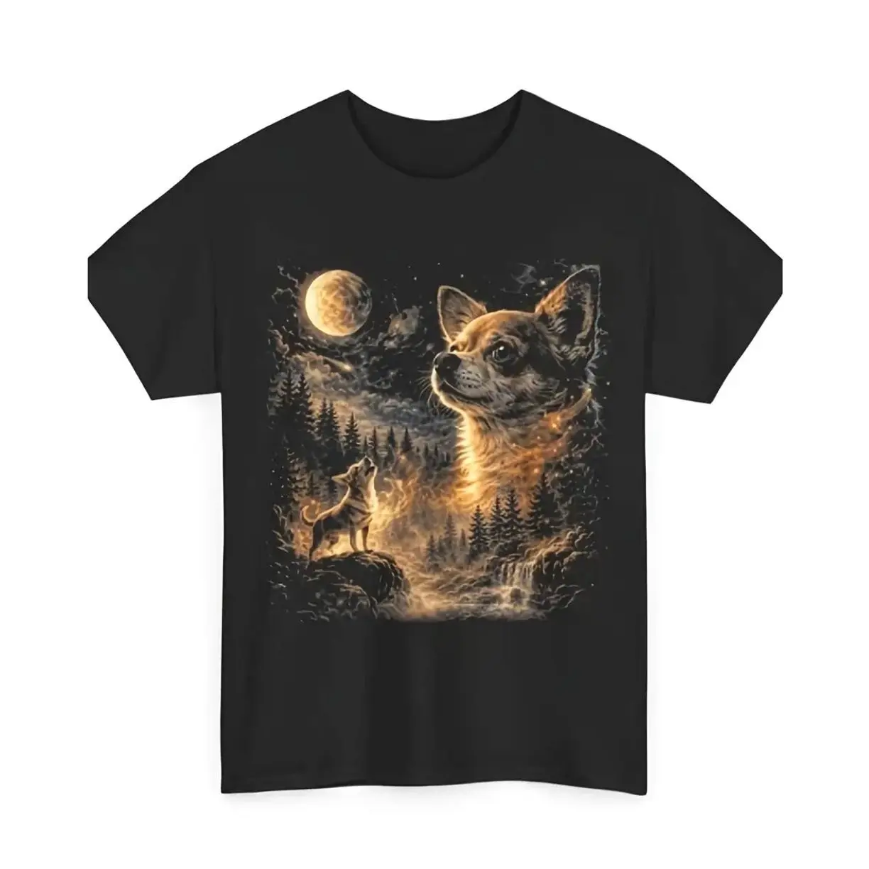 Vintage 90s Retro Chihuahua Howling at The Moon Graphic T-Shirt Funny Dog Lover Tee Casual Everyday Outfit Machine Washable Round Neck for Themed Party or Daily Wear,ropa,fitness ESU
