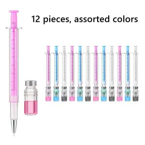 12 PCS Syringe Pen Bulk, 0.5mm Black Ink Needle Pens for Writing - 6.18in Syringe Pens for Nurses, Medical Theme Gel Pen, Office Party Favors