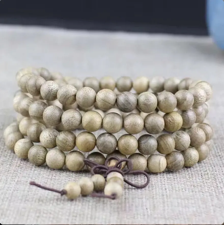 ENERGY Jinshan Wood 108 8mm Buddhist Prayer Wood Bead Mala Necklace Bracelet Hand-Knotted by Monks for Meditation & Confidence Boost