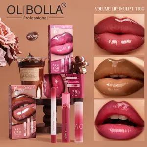 OLIBOLLA Three-Color Makeup Set Matte Lip Liner + Glossy Lip Lacquer Easy to Apply
