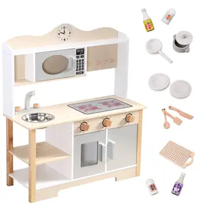 Play Kitchen, Wooden Kids Toy Kitchen Cooking Set, Kids Play Kitchen Pretend Play Set, Pretend Kitchen Playset for Toddlers Boys and Girls