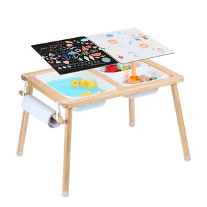 VEVOR Sensory Table for Toddlers, Kids Activity Table with 3 Foldable Storage Bins & Paper Roll Holder, Indoor/Outdoor Play Sand and Water Table, Wooden Kids Sensory Drawing Table, Gift for Boys Girls