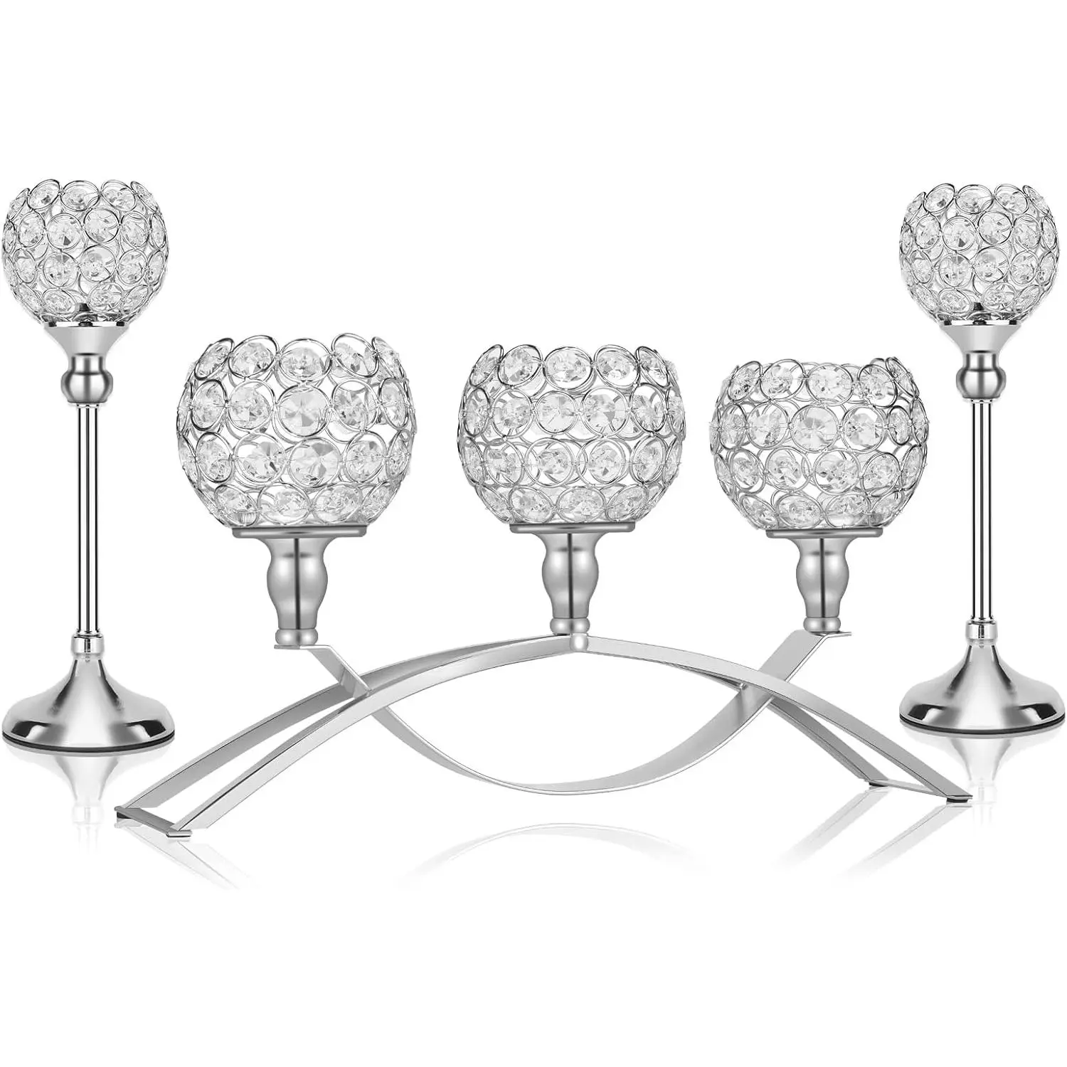 Candle Holders Decorative Arch Candelabra 3-Arm Candlesticks Holder & 2 Glass Holders Table Centerpiece, Wedding, Party, Anniversary