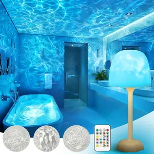 Shower Lamp Ocean Wave Projector Light - 3600mAh Battery Powered Water Ripple Projector Light Rechargeable Water Effect Shower Lights Waterproof for Bathroom Bedroom