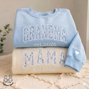 EMBROIDERED Floral Grandma Sweatshirt, Floral Applique Mama Sweater, Mother's Day Shirt, Custom Grandma Mama Name Shirt, Grandma Est Shirt