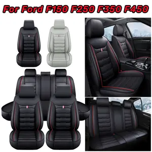 Fits For Ford F150 F250 F350 F450 Pick-up 2009~2023 Car Truck 5 Seat Covers PU Leather Front Rear Cushion Pad 5-Seats Protector Breathable, Full Surround Design with Storage Bag, Waterproof Anti-Slip Mat For Men Women