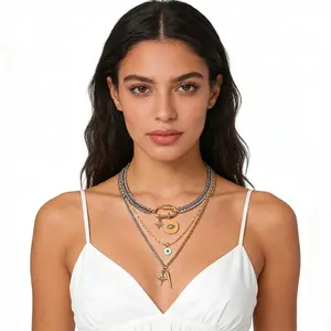 Gold Statement Necklace,Muliti Layered Necklaces for Women,Chunky Two Tone Mixed Metal Necklace Set with Charm Pendant, Paperclip Stacked Chain, Trendy Coin Jewelry Gift for Her Gifts for Chrismas outdoorfun