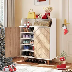 DWVO Shoe Cabinet with Doors, 5-Tier Shoe Cabinet Storage for Entryway, Large Capacity Wooden Shoe Storage Cabinet, Shoe Rack Organizer for Entryway, Closet, Living Room