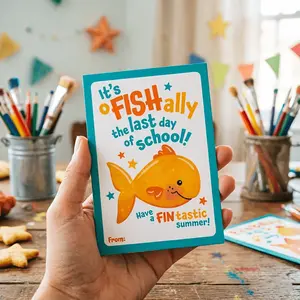 20 Pcs School Last Day Labels, Classroom Snack Tags, Fish Biscuit Year End Gift for Students, Teacher Gift, Summer