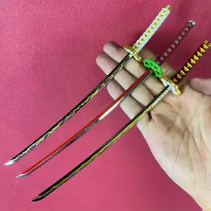 10inch/25cm Mini Katana Keychain Ainme Safe Unsharpened Yellow Flash Key Ninja Knife Blade Action Figure Real Size Japanese Katana Metal Damascus Sword Original Samurai Sabre Keychain Toy Gift Stylish Keychain