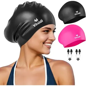 2 Pack Swim Cap for Women Men Adult, Silicone Swimming Caps for Short Long Hair, Waterproof Swim Hats Bathing Caps to Keep Hair Dry with Nose Clip and Earplugs