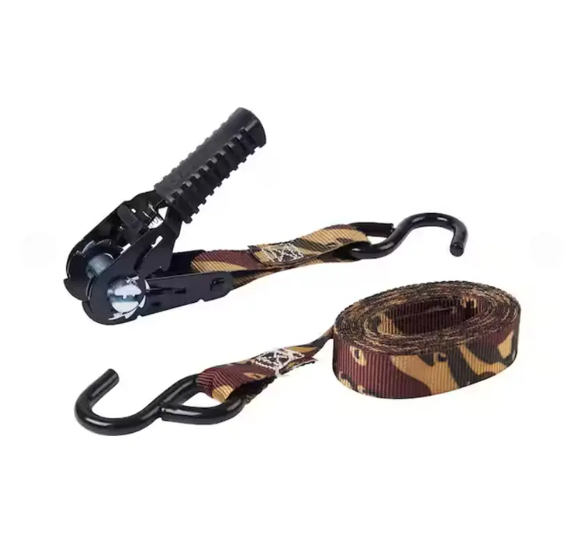 Camo Pistol Grip Ratcheting Tie-Down Strap, 12 ft x 1 in, 500 lbs Load Capacity (Tools & Hardware, Ropes Chains & Pulleys Accessory)
