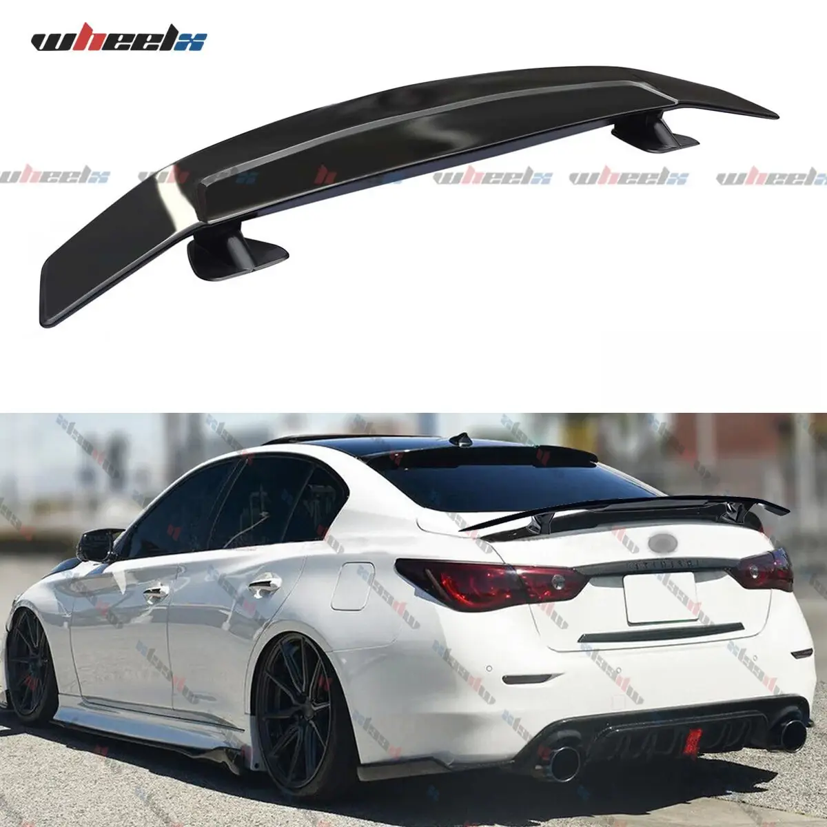 WHEELX 46" GT-Style Bright Black Carbon Fiber Rear Trunk Wing Spoiler - Adjustable Angles, Easy Install, Aerodynamic Boost, ABS Lip, High Speed Performance, Aggressive Look - Automotive Accessory for Infiniti G35/G37/Q50 & Most Sedans (Father's Day Gift)