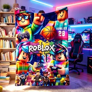 1Pc Roblox Block Man Flannel Blanket Soft Plush Ideal for Home Office Travel Camping Room Decor Perfect Gamer Gift Skin-friendly Lightweight And Soft