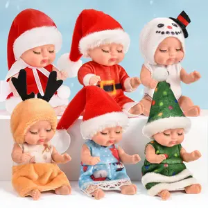 Lovely Christmas mini sleeping doll toy-children's bedroom is decorated with Christmas. Cute and realistic dolls, gifts for children aged 3-5.